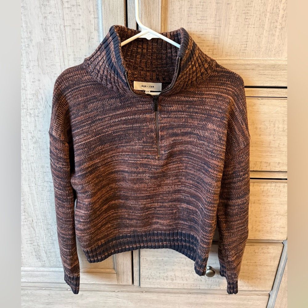 Evereve Brown Marled Half-Zip Knit Sweater
